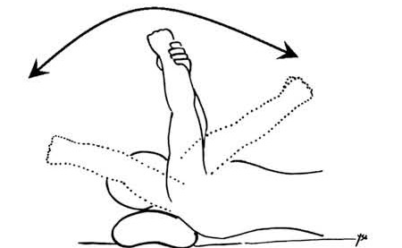 Lying on the back, moving the straight arm forwards and backwards from the upright position