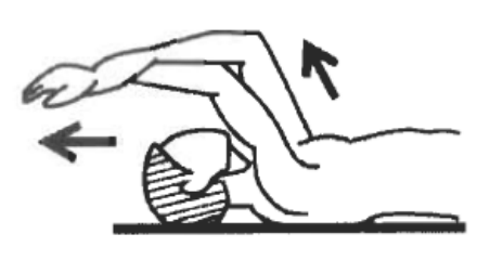 Forward elevation lying on the back, the good arm pulling both arms up over the head