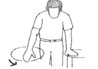Pendular exercise: bending at the waist, letting the arm hang and circle
