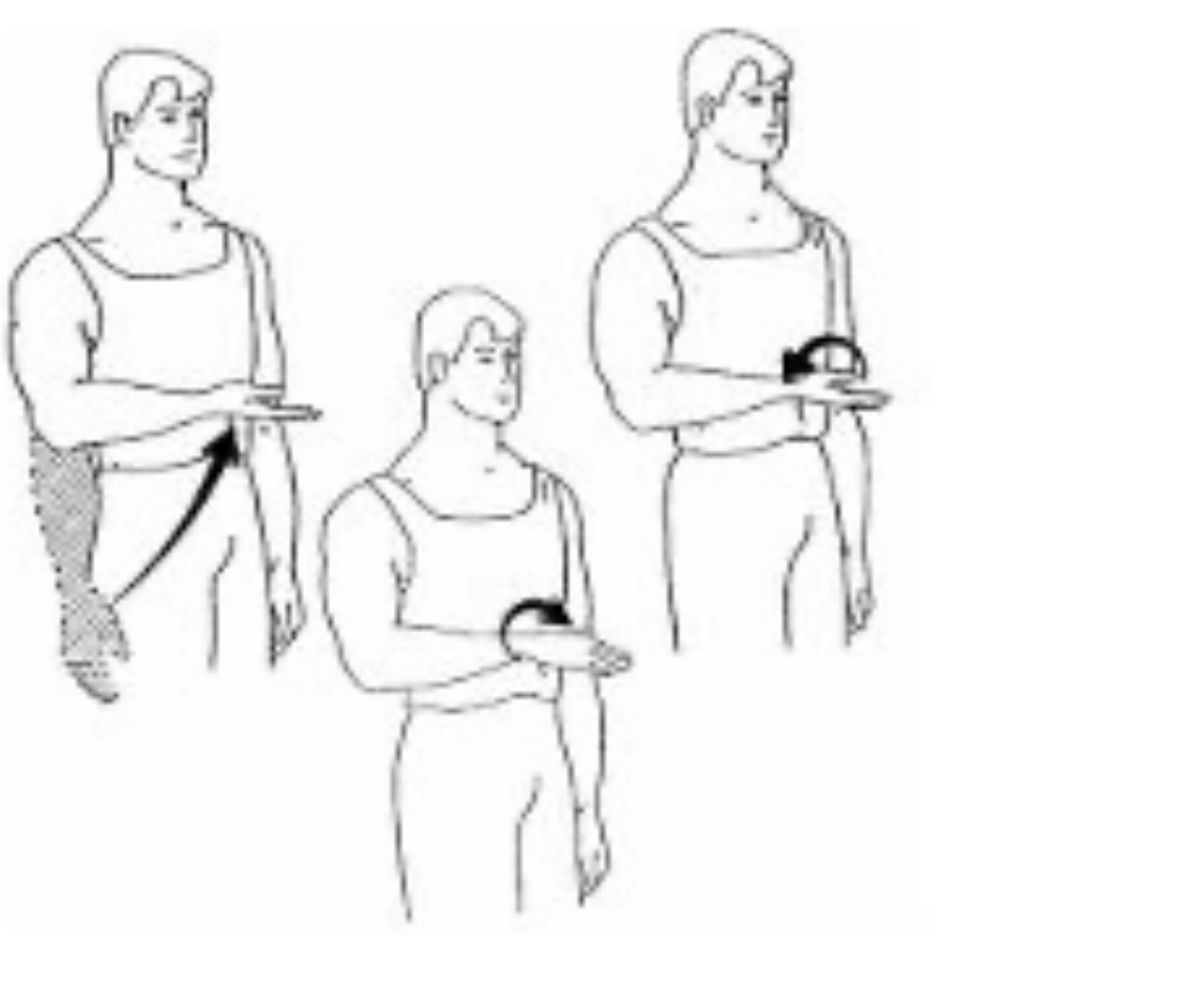 Forearm rotation with the elbow bent and tucked at the side, turning the palm up then down