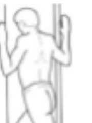 External rotation in a doorway, leaning forward with hands on the frame