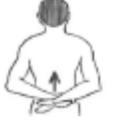 Hand behind back: hands clasped behind the back, lifting towards the small of the back