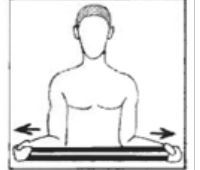 Theraband external rotation: band around both wrists, elbows at the sides, arms rotating outwards