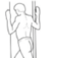 External rotation in a doorway, leaning forward with hands on the frame