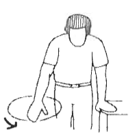 Pendular exercise: bending at the waist, letting the operated arm hang and swing in circles