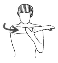 Posterior capsular stretch: pulling the elbow of the operated arm across the chest with the other hand