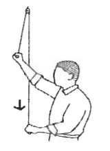 Pulley exercise: pulling down with the good arm to lift the operated arm overhead via a rope and pulley